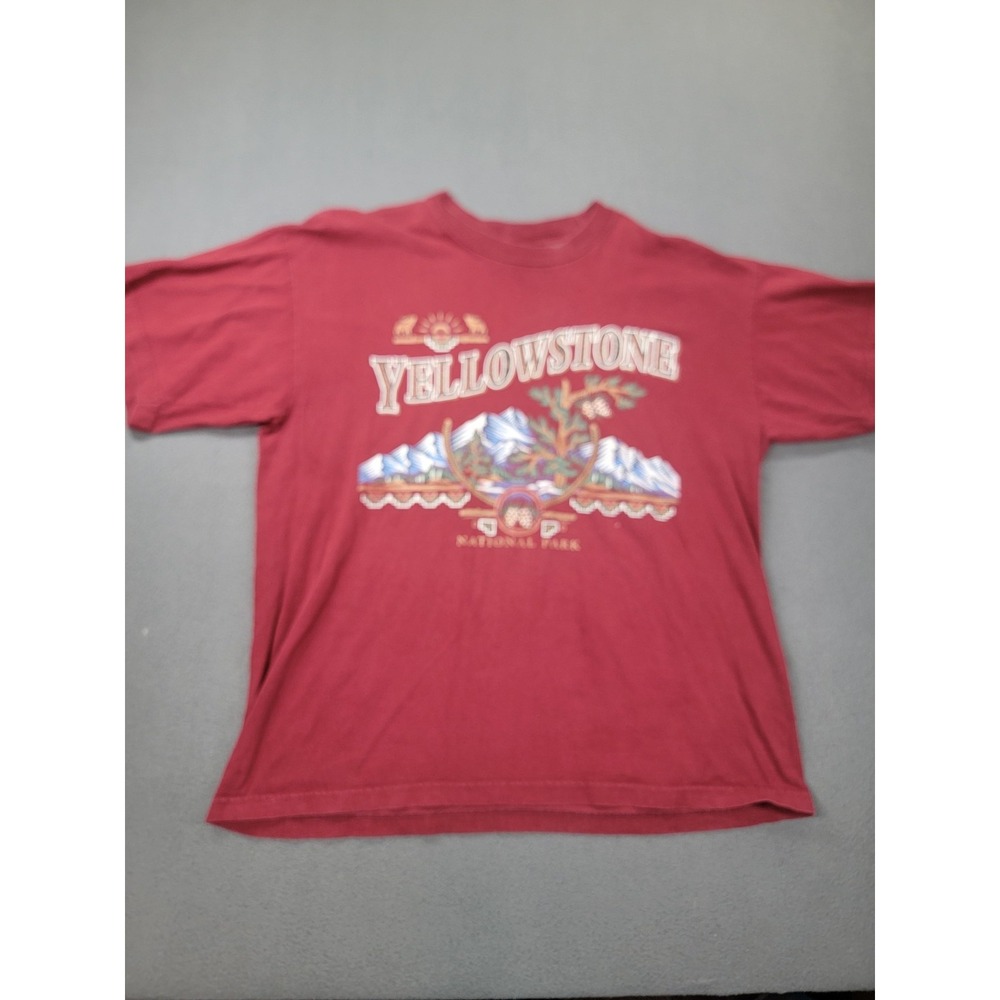 Vintage Yellowstone National Park Shirt Mens XL Red Graphic Wild‎ West 1995 USA